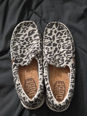 Hey Dude Leopard Canvas Slip-Ons in Black & White